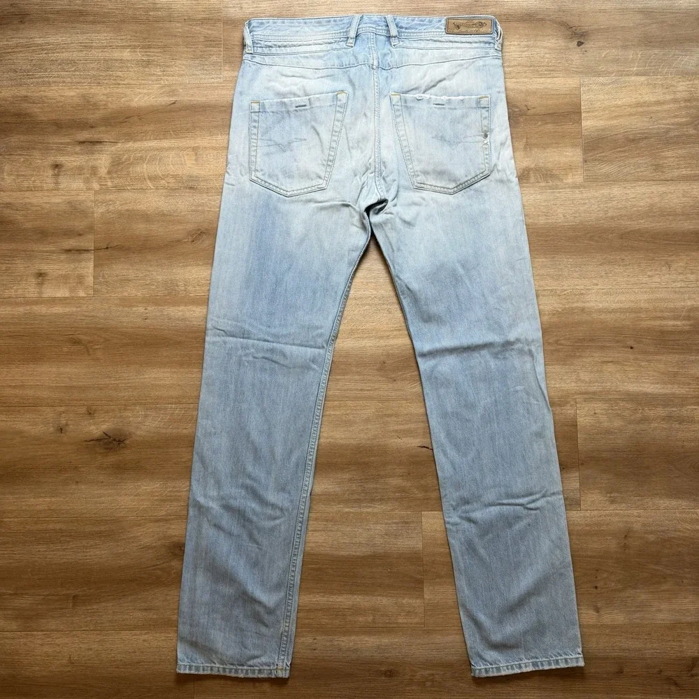 Diesel Belther Jeans Men 32x32 Blue Slim Tapered Light Wash Distress Fade 0827F